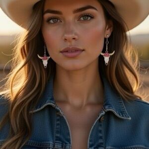 Handcrafted cow head southwestern earrings